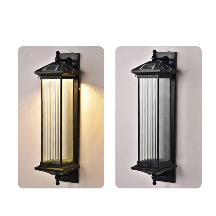Tradisjonell kinesisk vanntett rektangulær glassmetall 1-lampe vegglampe for utendørs patio | Luvikno