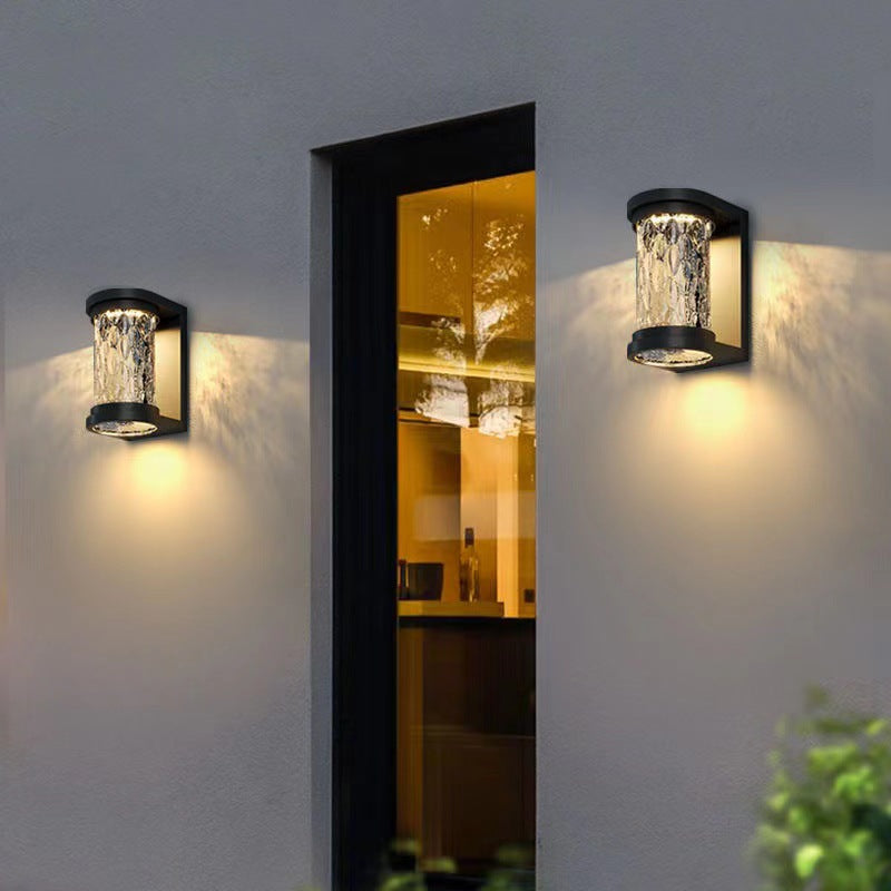Moderne Luksus Vanntett Sylinder Rustfritt Stål Krystall LED Vegglampe For Utendørs Patio | Luvikno