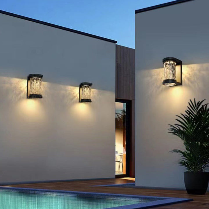 Moderne Luksus Vanntett Sylinder Rustfritt Stål Krystall LED Vegglampe For Utendørs Patio | Luvikno