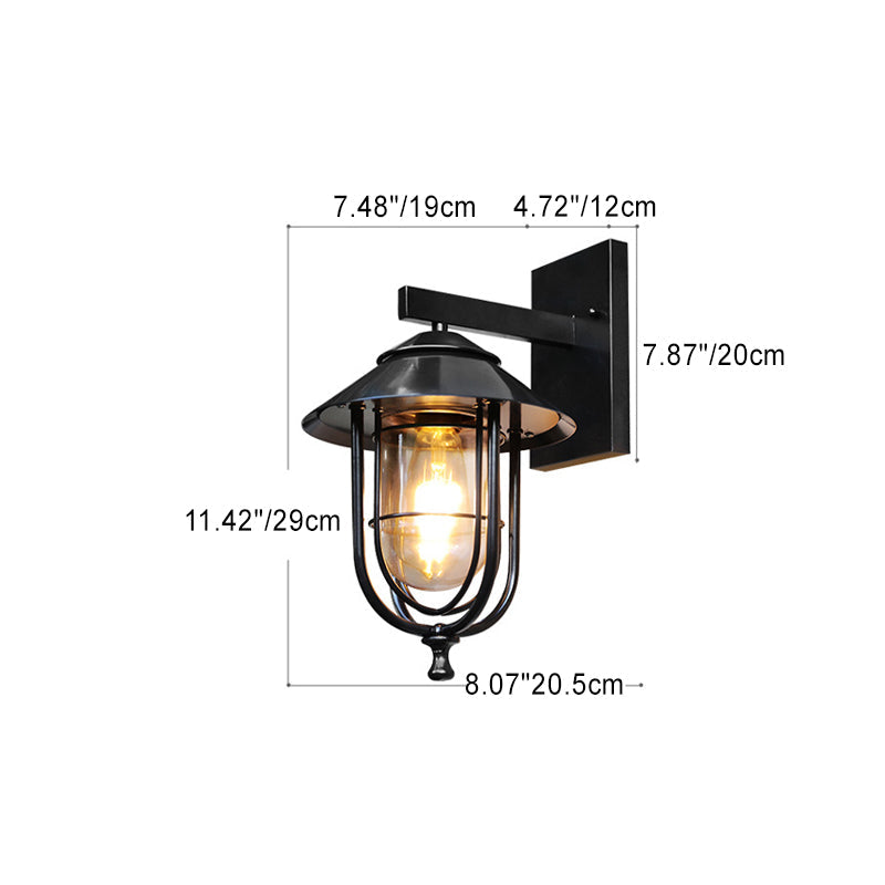 Tradisjonell Vintage Fuglebur Jern Glass 1-Lykt Vegglampe For Utendørs Patio | Luvikno