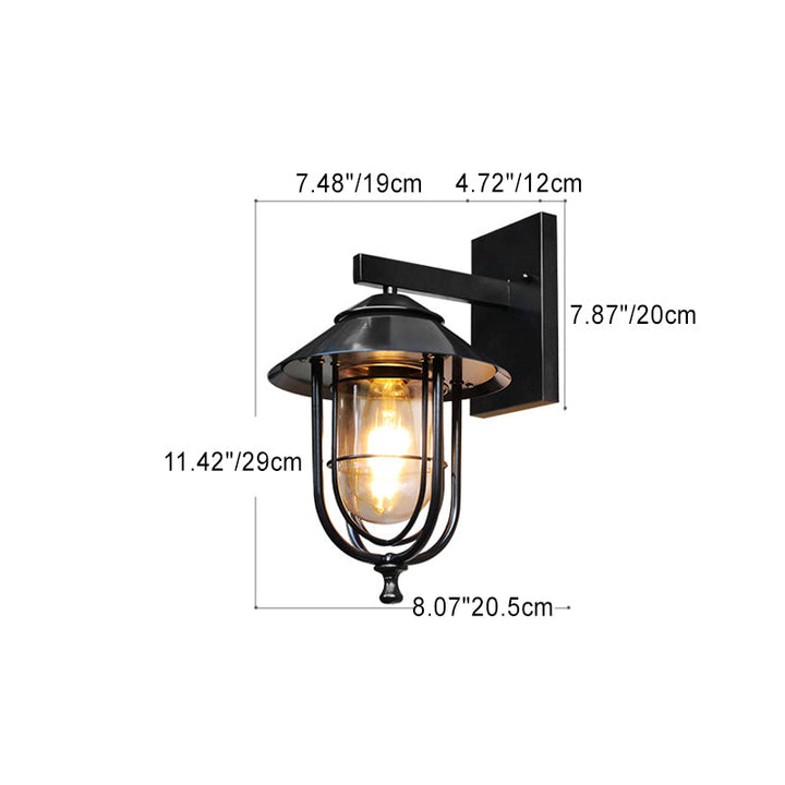 Tradisjonell Vintage Fuglebur Jern Glass 1-Lykt Vegglampe For Utendørs Patio | Luvikno