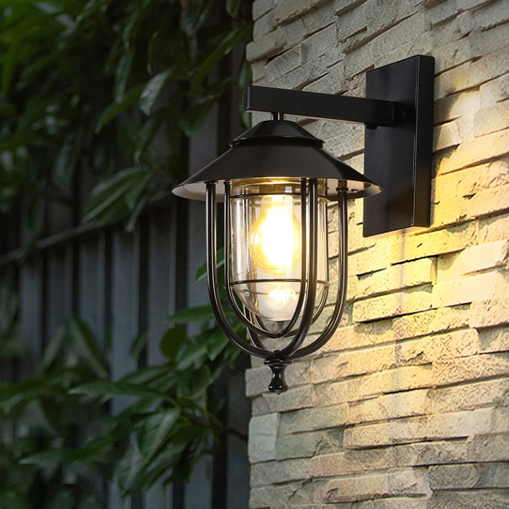 Tradisjonell Vintage Fuglebur Jern Glass 1-Lykt Vegglampe For Utendørs Patio | Luvikno
