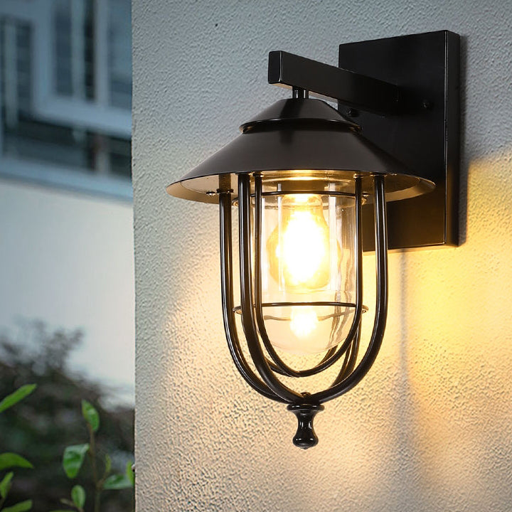 Tradisjonell Vintage Fuglebur Jern Glass 1-Lykt Vegglampe For Utendørs Patio | Luvikno