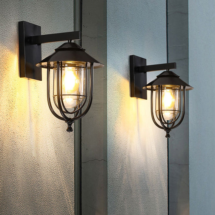 Tradisjonell Vintage Fuglebur Jern Glass 1-Lykt Vegglampe For Utendørs Patio | Luvikno