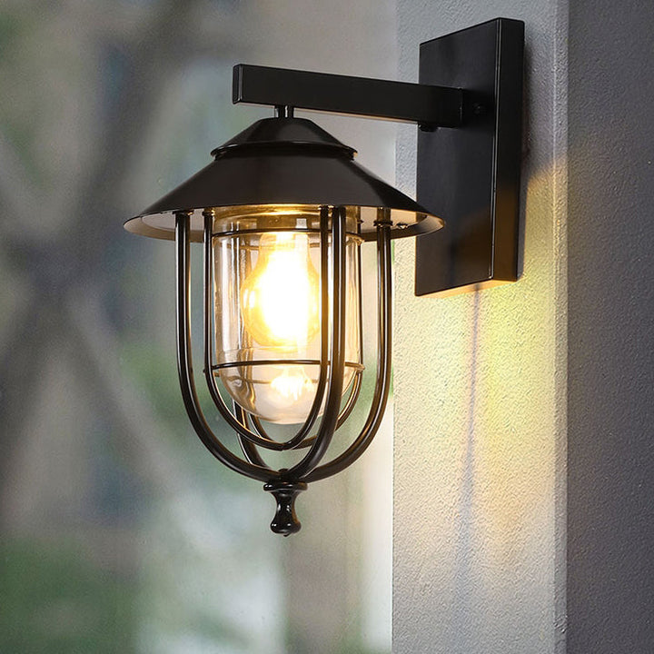Tradisjonell Vintage Fuglebur Jern Glass 1-Lykt Vegglampe For Utendørs Patio | Luvikno
