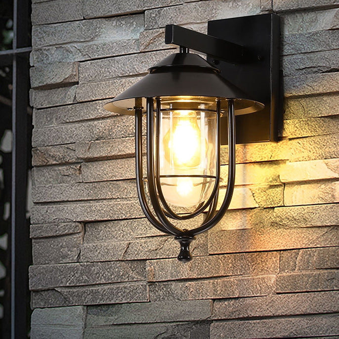 Tradisjonell Vintage Fuglebur Jern Glass 1-Lykt Vegglampe For Utendørs Patio | Luvikno