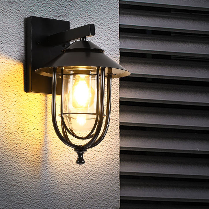 Tradisjonell Vintage Fuglebur Jern Glass 1-Lykt Vegglampe For Utendørs Patio | Luvikno