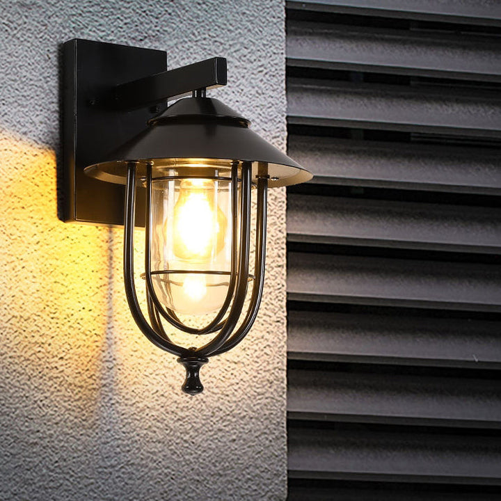 Tradisjonell Vintage Fuglebur Jern Glass 1-Lykt Vegglampe For Utendørs Patio | Luvikno