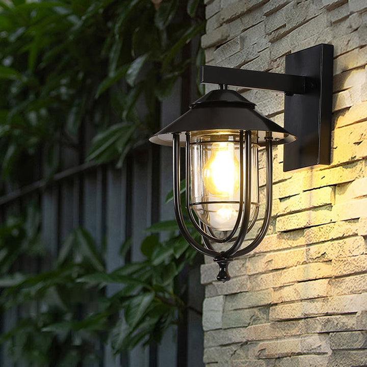 Tradisjonell Vintage Fuglebur Jern Glass 1-Lykt Vegglampe For Utendørs Patio | Luvikno