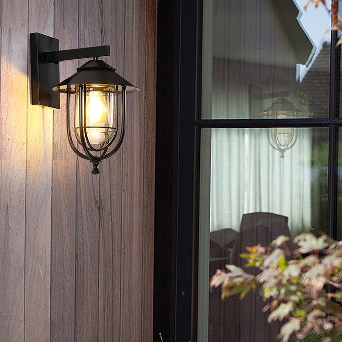 Tradisjonell Vintage Fuglebur Jern Glass 1-Lykt Vegglampe For Utendørs Patio | Luvikno