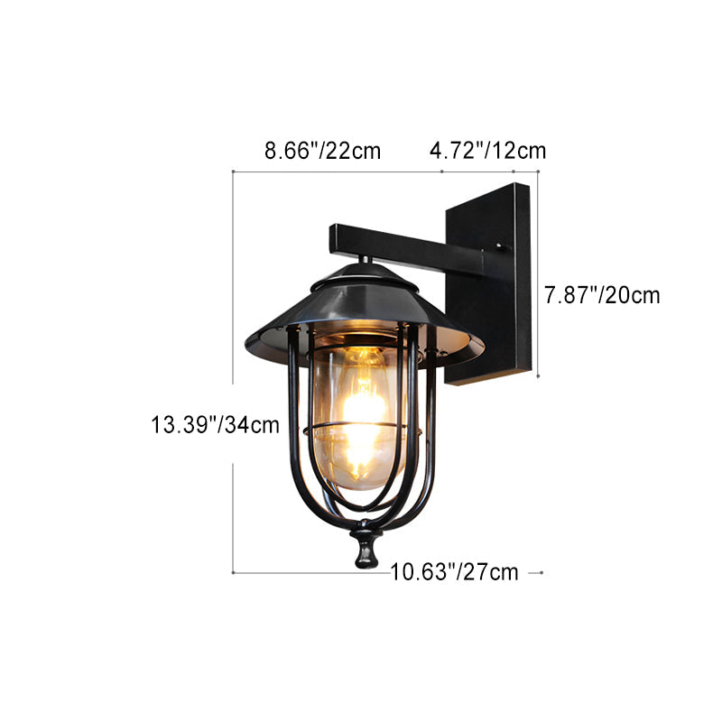 Tradisjonell Vintage Fuglebur Jern Glass 1-Lykt Vegglampe For Utendørs Patio | Luvikno