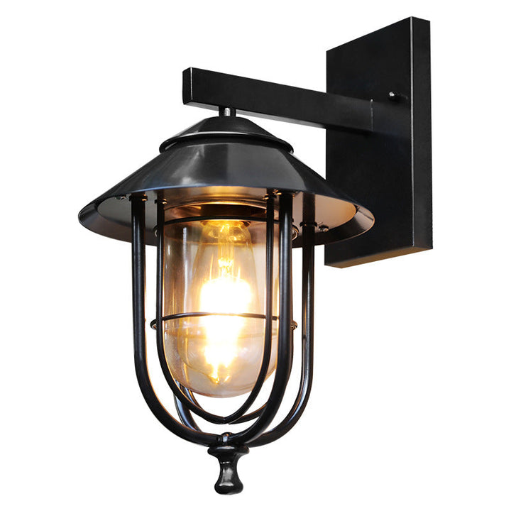 Tradisjonell Vintage Fuglebur Jern Glass 1-Lykt Vegglampe For Utendørs Patio | Luvikno