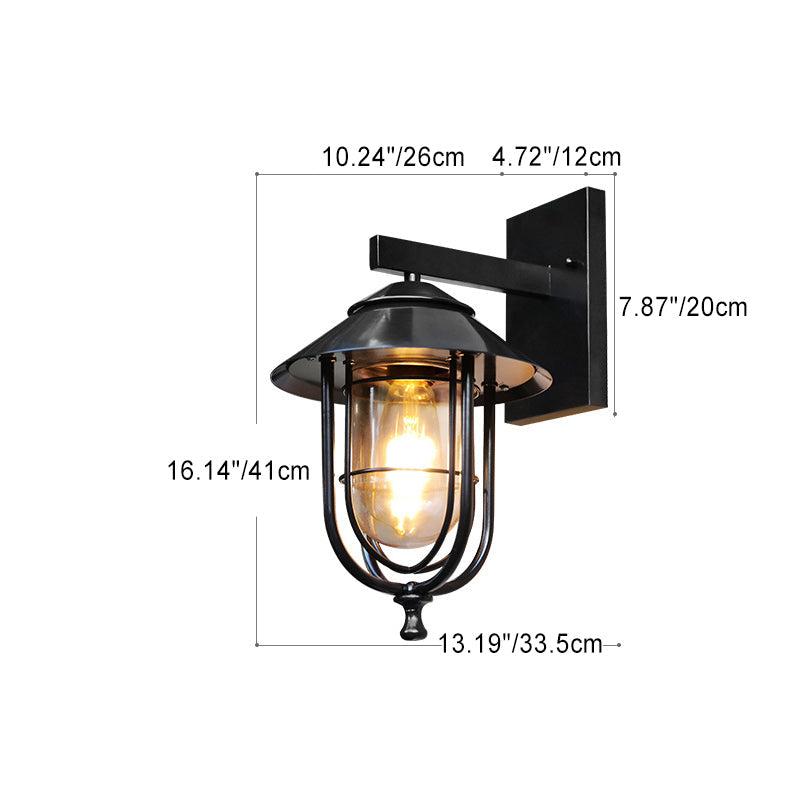 Tradisjonell Vintage Fuglebur Jern Glass 1-Lykt Vegglampe For Utendørs Patio | Luvikno