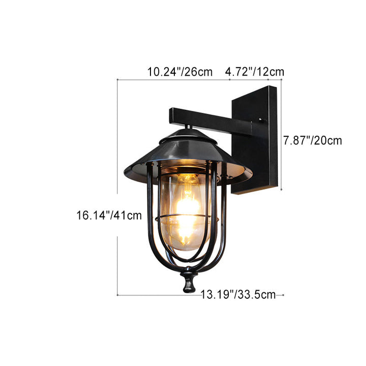 Tradisjonell Vintage Fuglebur Jern Glass 1-Lykt Vegglampe For Utendørs Patio | Luvikno