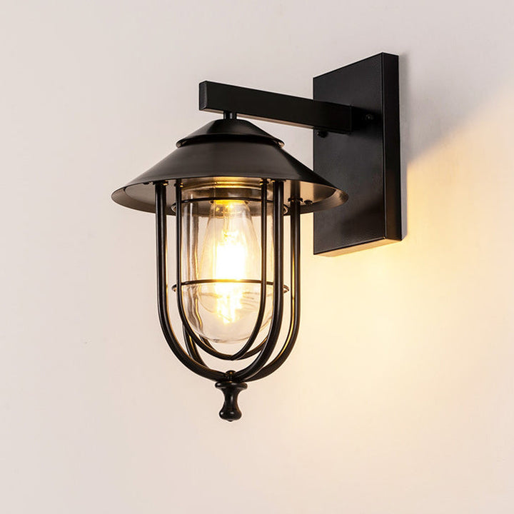 Tradisjonell Vintage Fuglebur Jern Glass 1-Lykt Vegglampe For Utendørs Patio | Luvikno