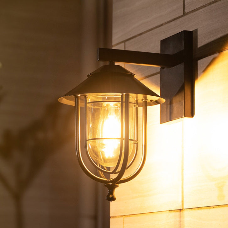 Tradisjonell Vintage Fuglebur Jern Glass 1-Lykt Vegglampe For Utendørs Patio | Luvikno