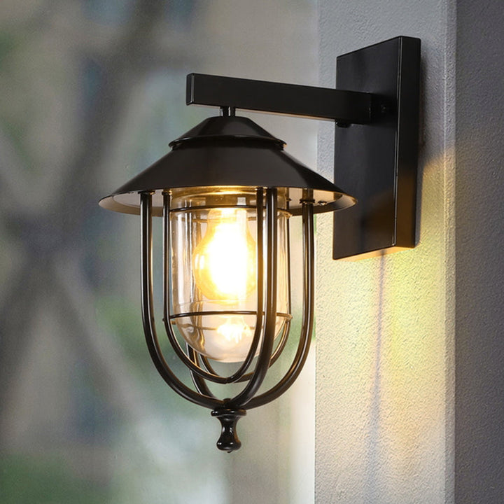 Tradisjonell Vintage Fuglebur Jern Glass 1-Lykt Vegglampe For Utendørs Patio | Luvikno