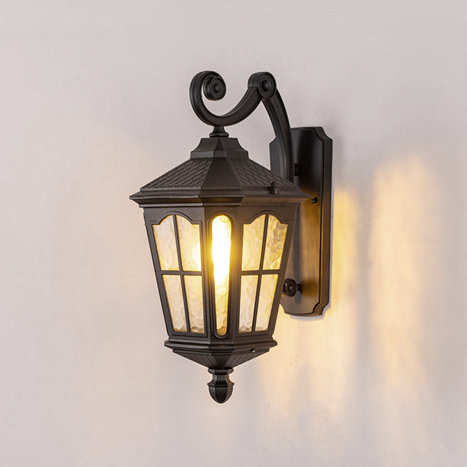 Tradisjonell europeisk lanterne vanntett aluminium glass 1-lys vegglampe for utendørs patio | Luvikno