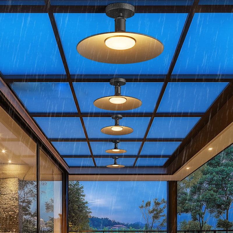 Moderne Industrielle Vanntette Aluminium Rund 1-Lys Semi-Flush Taklampe For Utendørs Patio | Luvikno