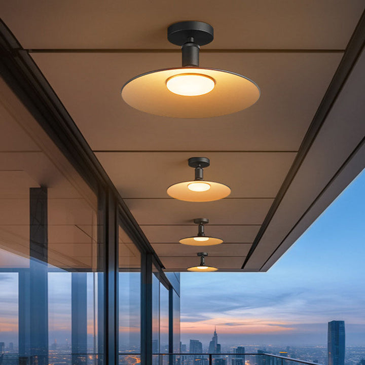 Moderne Industrielle Vanntette Aluminium Rund 1-Lys Semi-Flush Taklampe For Utendørs Patio | Luvikno