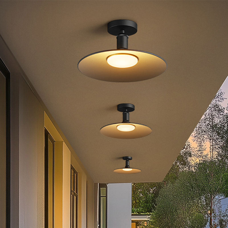 Moderne Industrielle Vanntette Aluminium Rund 1-Lys Semi-Flush Taklampe For Utendørs Patio | Luvikno