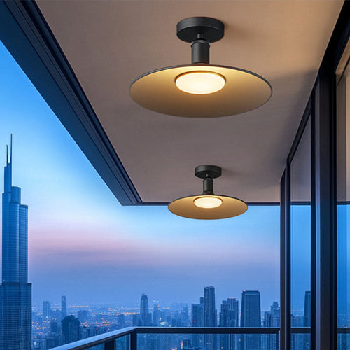 Moderne Industrielle Vanntette Aluminium Rund 1-Lys Semi-Flush Taklampe For Utendørs Patio | Luvikno