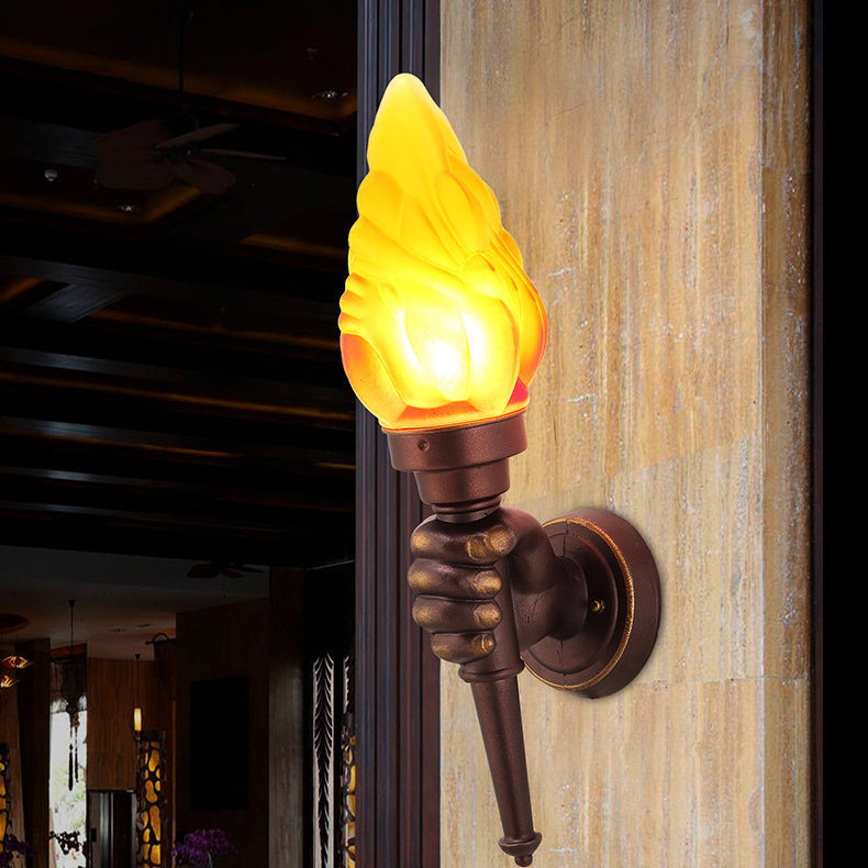 Tradisjonell Vintage Fakelbærer Form Glass Aluminium 1-Lys Vegglampe For Utendørs Patio | Luvikno