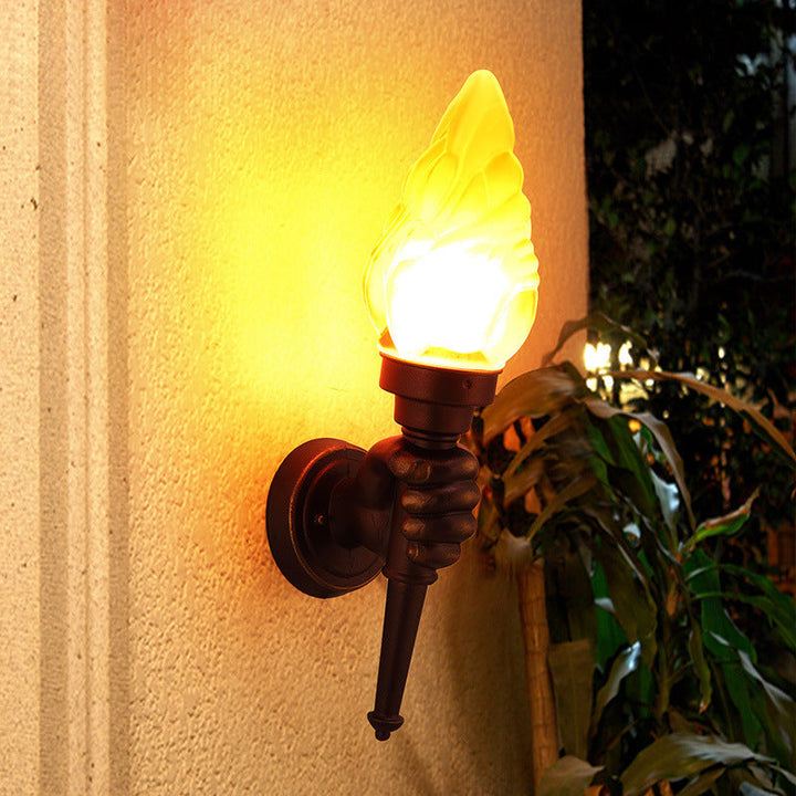 Tradisjonell Vintage Fakelbærer Form Glass Aluminium 1-Lys Vegglampe For Utendørs Patio | Luvikno