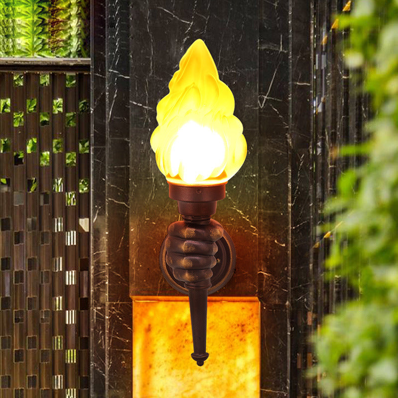 Tradisjonell Vintage Fakelbærer Form Glass Aluminium 1-Lys Vegglampe For Utendørs Patio | Luvikno