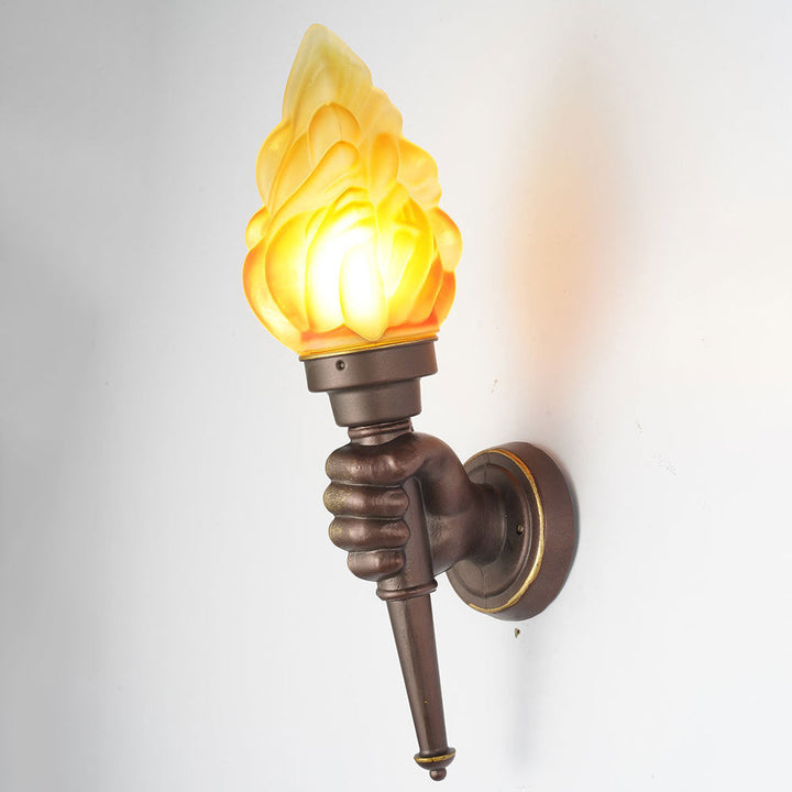 Tradisjonell Vintage Fakelbærer Form Glass Aluminium 1-Lys Vegglampe For Utendørs Patio | Luvikno