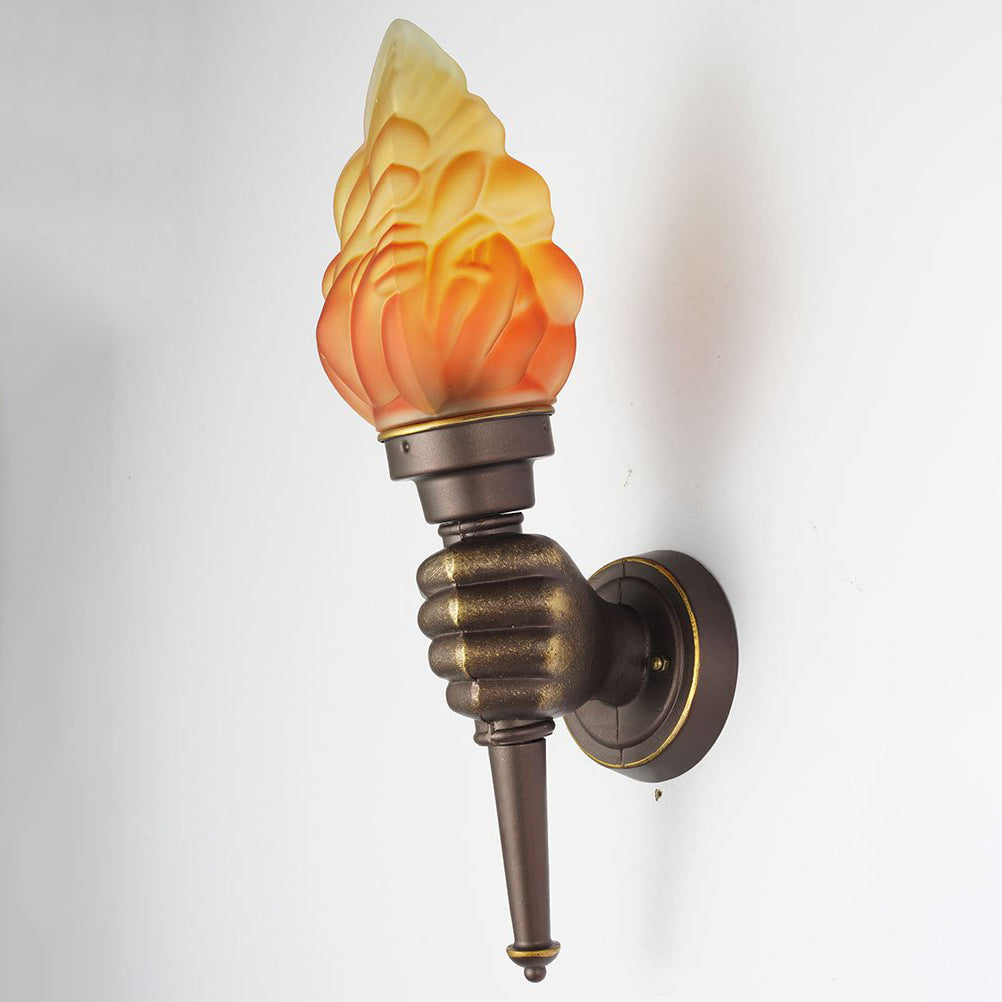 Tradisjonell Vintage Fakelbærer Form Glass Aluminium 1-Lys Vegglampe For Utendørs Patio | Luvikno