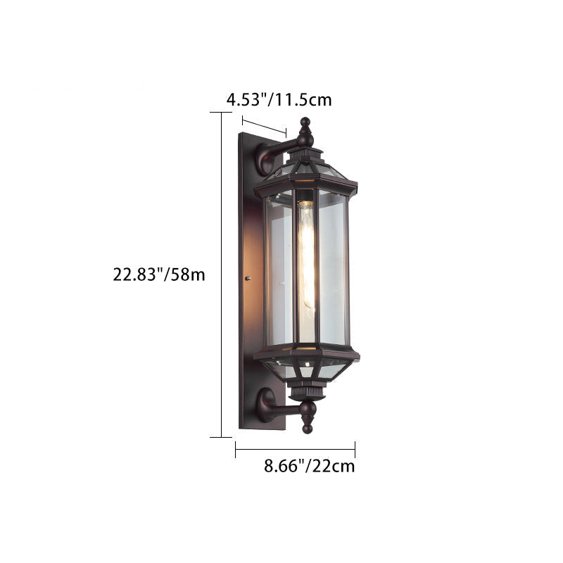 Tradisjonell Vintage Oktagonal Firkantet Vanntett Glass Aluminium 1-Lykt Vegglampe For Utendørs Terrasse | Luvikno