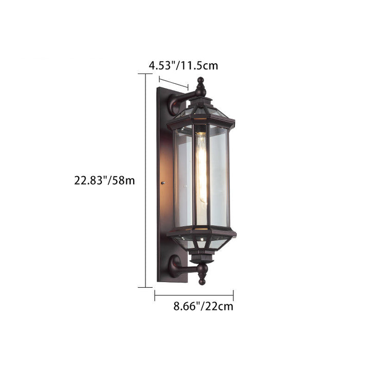 Tradisjonell Vintage Oktagonal Firkantet Vanntett Glass Aluminium 1-Lykt Vegglampe For Utendørs Terrasse | Luvikno