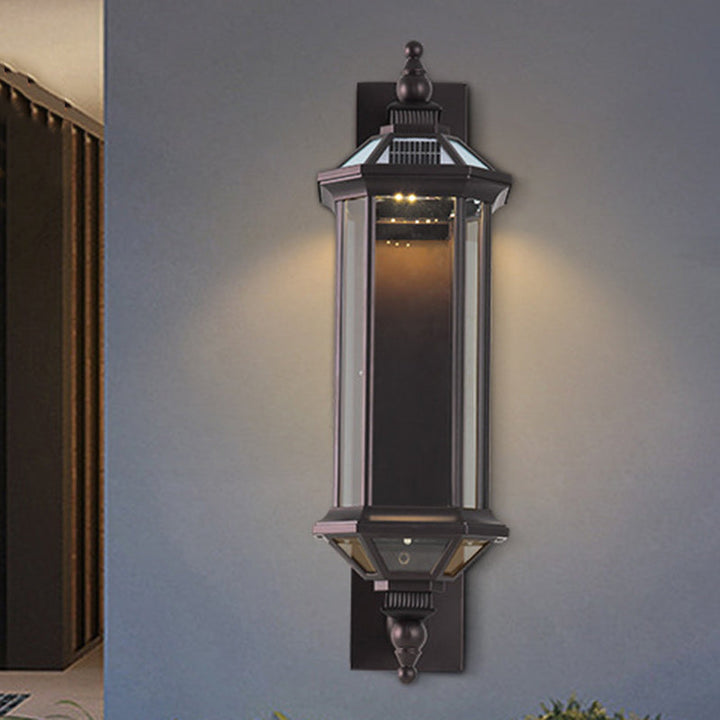 Tradisjonell Vintage Oktagonal Firkantet Vanntett Glass Aluminium 1-Lykt Vegglampe For Utendørs Terrasse | Luvikno