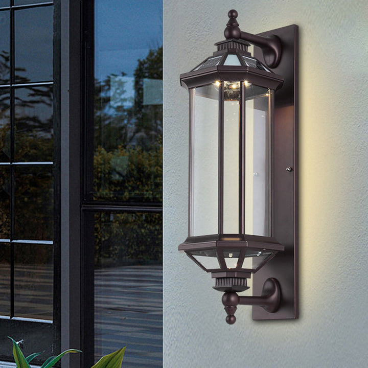 Tradisjonell Vintage Oktagonal Firkantet Vanntett Glass Aluminium 1-Lykt Vegglampe For Utendørs Terrasse | Luvikno