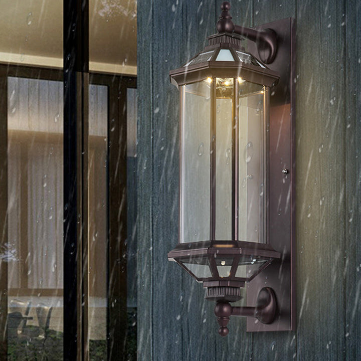 Tradisjonell Vintage Oktagonal Firkantet Vanntett Glass Aluminium 1-Lykt Vegglampe For Utendørs Terrasse | Luvikno