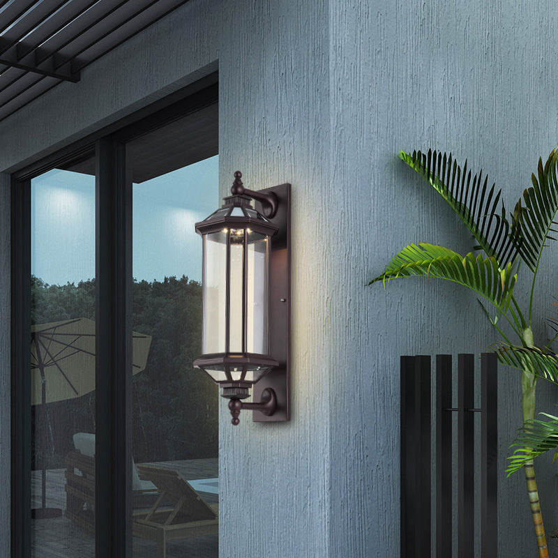 Tradisjonell Vintage Oktagonal Firkantet Vanntett Glass Aluminium 1-Lykt Vegglampe For Utendørs Terrasse | Luvikno