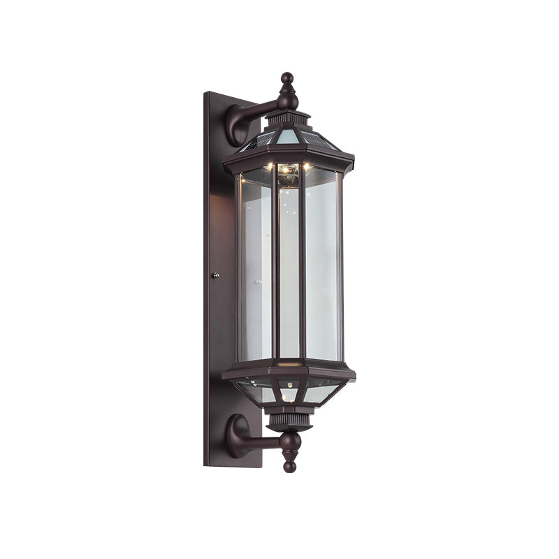Tradisjonell Vintage Oktagonal Firkantet Vanntett Glass Aluminium 1-Lykt Vegglampe For Utendørs Terrasse | Luvikno