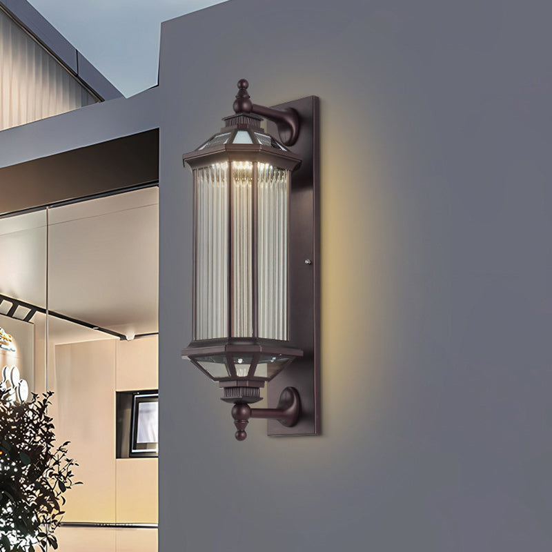 Tradisjonell Vintage Oktagonal Firkantet Vanntett Glass Aluminium 1-Lykt Vegglampe For Utendørs Terrasse | Luvikno