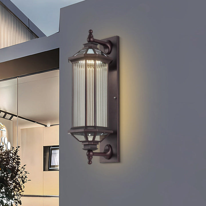 Tradisjonell Vintage Oktagonal Firkantet Vanntett Glass Aluminium 1-Lykt Vegglampe For Utendørs Terrasse | Luvikno