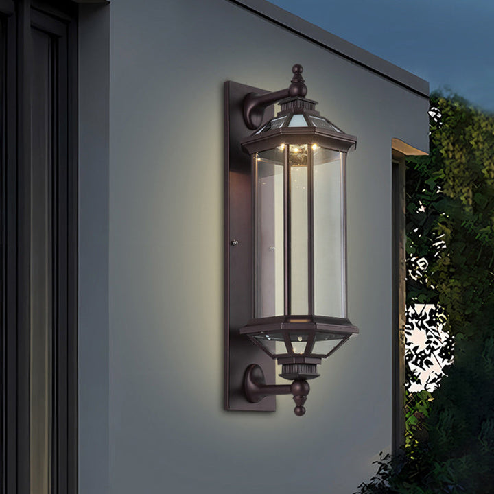 Tradisjonell Vintage Oktagonal Firkantet Vanntett Glass Aluminium 1-Lykt Vegglampe For Utendørs Terrasse | Luvikno