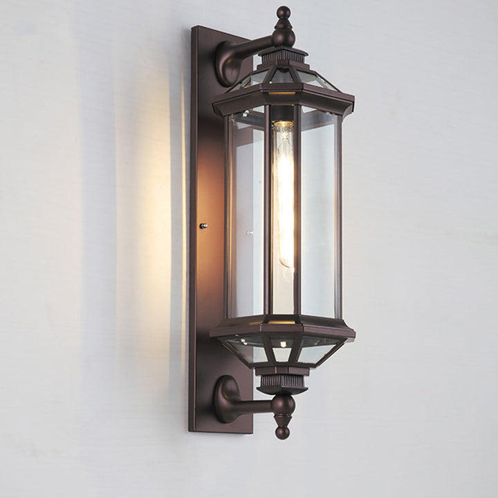 Tradisjonell Vintage Oktagonal Firkantet Vanntett Glass Aluminium 1-Lykt Vegglampe For Utendørs Terrasse | Luvikno