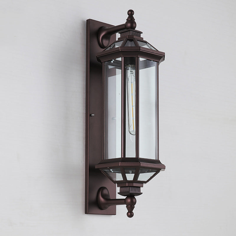 Tradisjonell Vintage Oktagonal Firkantet Vanntett Glass Aluminium 1-Lykt Vegglampe For Utendørs Terrasse | Luvikno