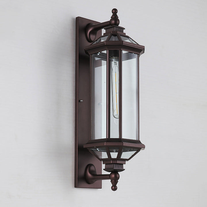 Tradisjonell Vintage Oktagonal Firkantet Vanntett Glass Aluminium 1-Lykt Vegglampe For Utendørs Terrasse | Luvikno
