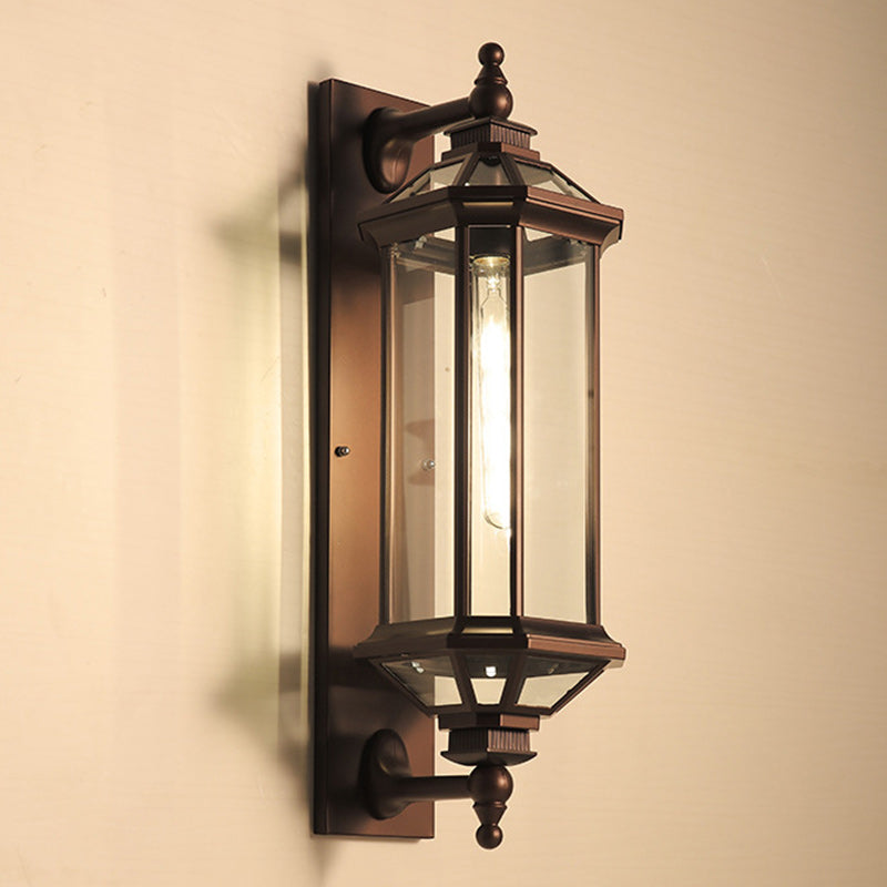 Tradisjonell Vintage Oktagonal Firkantet Vanntett Glass Aluminium 1-Lykt Vegglampe For Utendørs Terrasse | Luvikno