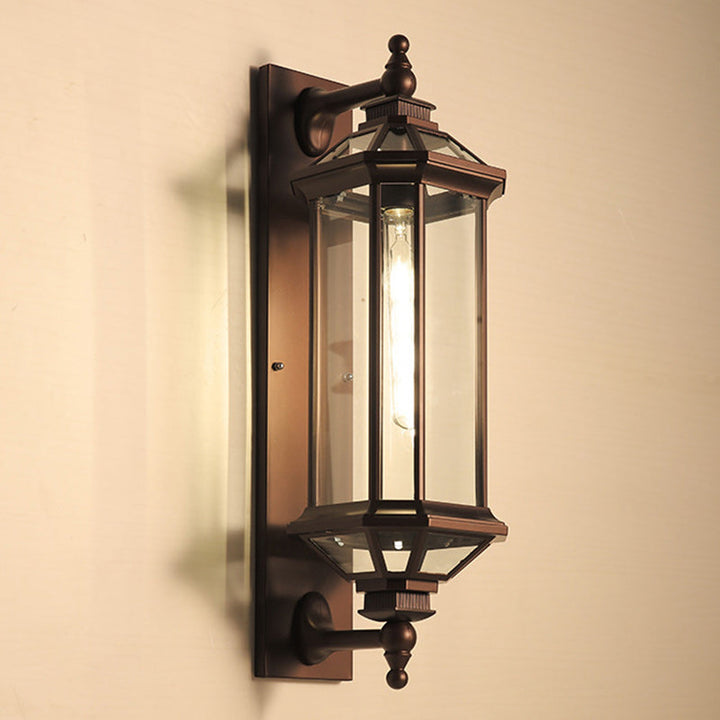 Tradisjonell Vintage Oktagonal Firkantet Vanntett Glass Aluminium 1-Lykt Vegglampe For Utendørs Terrasse | Luvikno