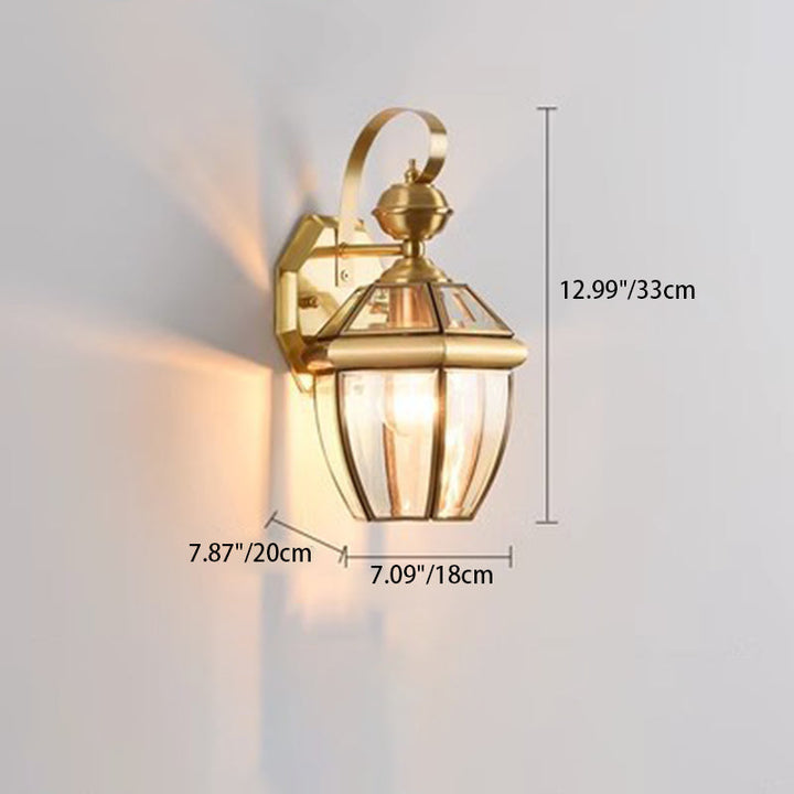 Moderne nordisk rom firkantet glass kobber 1-lys vegglampe for uteplass | Luvikno