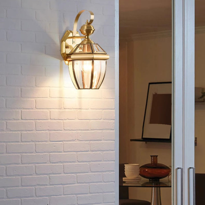 Moderne nordisk rom firkantet glass kobber 1-lys vegglampe for uteplass | Luvikno