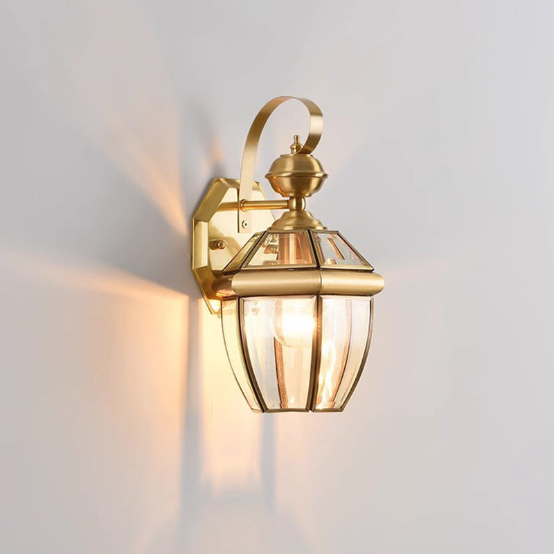 Moderne nordisk rom firkantet glass kobber 1-lys vegglampe for uteplass | Luvikno