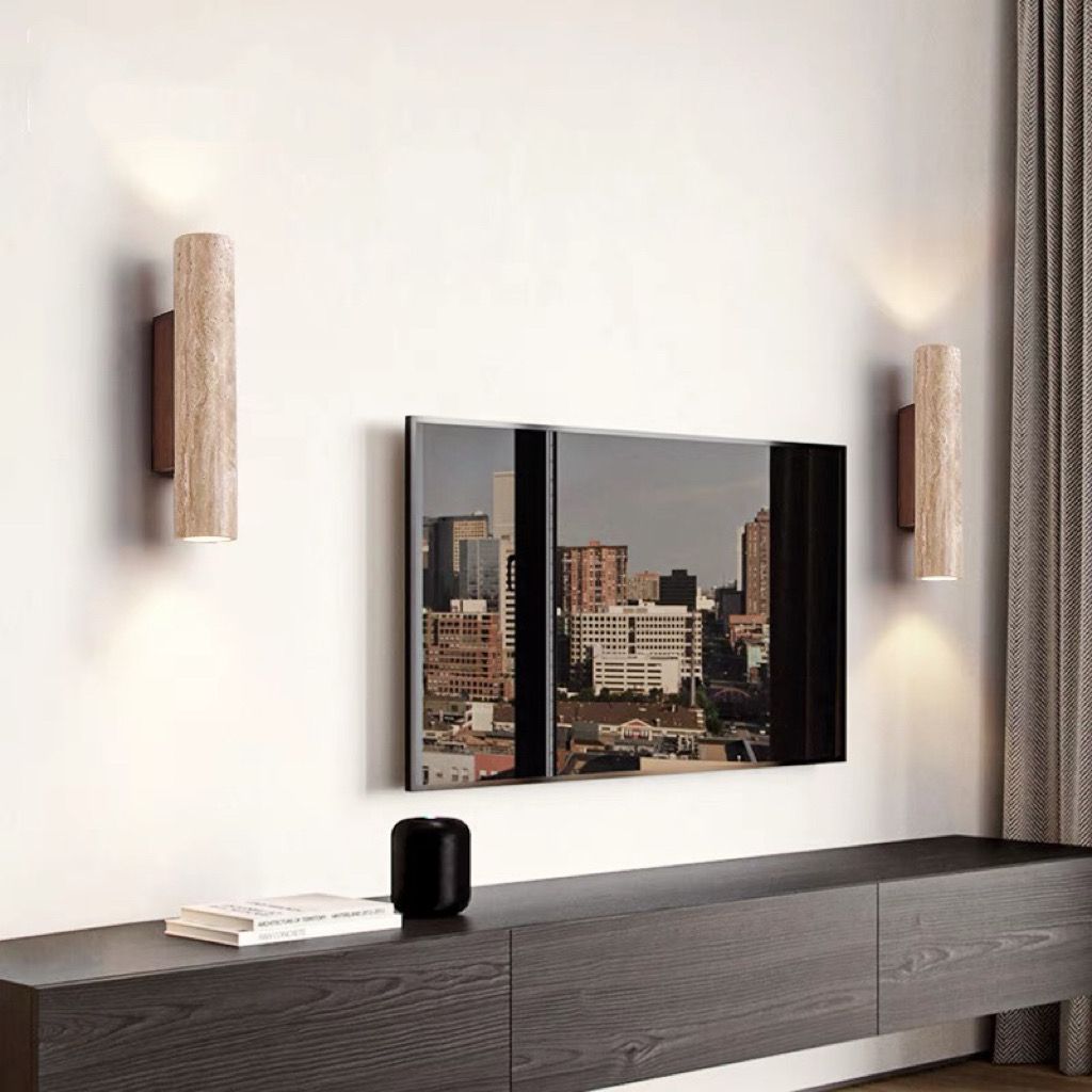Luvikno | Nordivea Travertin Vegglampe | Skandinavisk Design | 2-Lys | Tre & Travertin